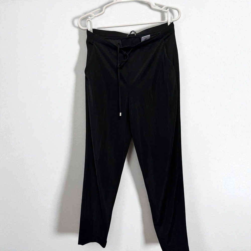 Express Ankle Pants Textured Black Drawstring Mid Rise Small Minimalist Chic